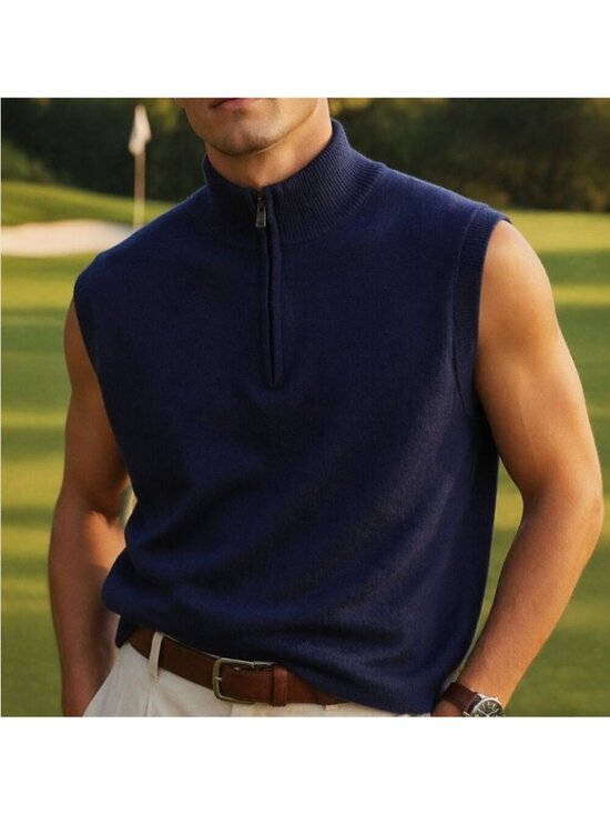 Peter Millar Other - Peter Millar Mens Sweater Vest Blue 1/4 Zip Sleeveless Tight Knit Rayon Blend Si